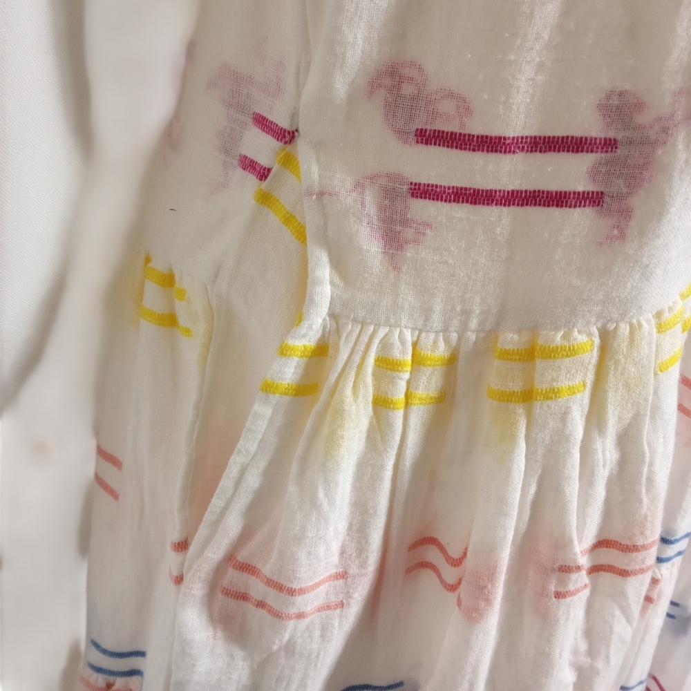 Oliphant Colorful Rainbow Stripe V Neck Cap Sleeve Pocket Cotton Midi Dress Sz S - Picture 9 of 10